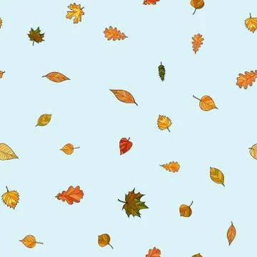 Abstract vector doodle autumn leaves seamless pattern 스톡 일러스트