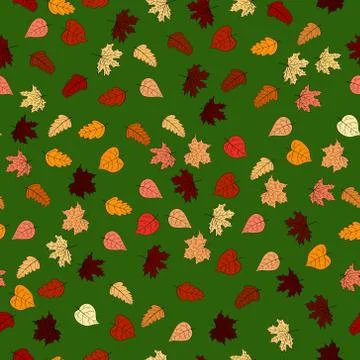 Abstract vector doodle autumn leaves seamless pattern Stock Illustration