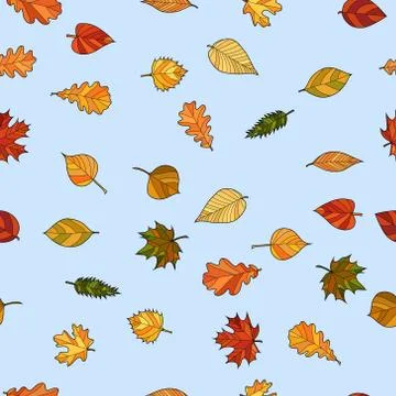 Abstract vector doodle autumn leaves seamless pattern Stock Illustration