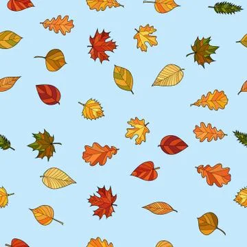 Abstract vector doodle autumn leaves seamless pattern Stock Illustration