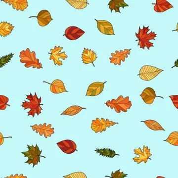 Abstract vector doodle autumn leaves seamless pattern Illustrazione stock