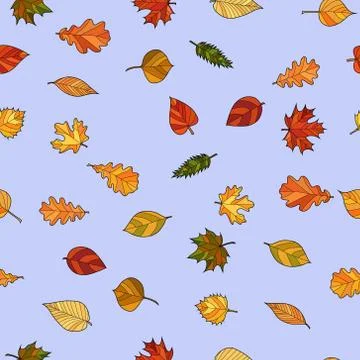 Abstract vector doodle autumn leaves seamless pattern Stock Illustration