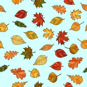 Abstract vector doodle autumn leaves seamless pattern Stock Illustration