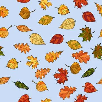 Abstract vector doodle autumn leaves seamless pattern Stock Illustration