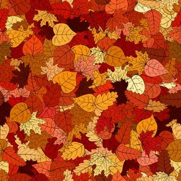 Abstract vector doodle autumn leaves seamless pattern Stock Illustration
