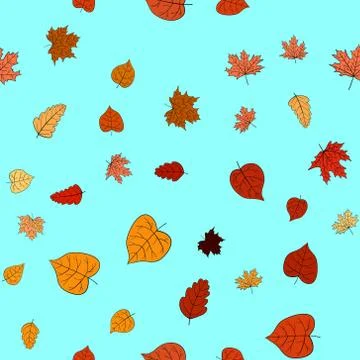 Abstract vector doodle autumn leaves seamless pattern Stock Illustration