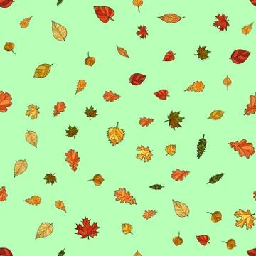 Abstract vector doodle autumn leaves seamless pattern Illustrazione stock