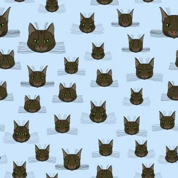Abstract vector doodle cat face seamless pattern Illustrazione stock