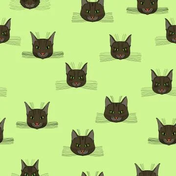 Abstract vector doodle cat face seamless pattern Stock Illustration