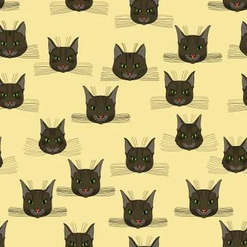 Abstract vector doodle cat face seamless pattern Stock Illustration