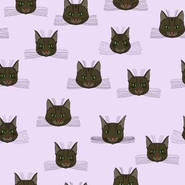 Abstract vector doodle cat face seamless pattern Stock Illustration