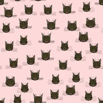 Abstract vector doodle cat face seamless pattern イラスト素材