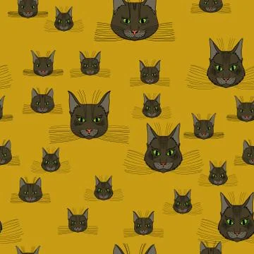 Abstract vector doodle cat face seamless pattern Stockillustratie