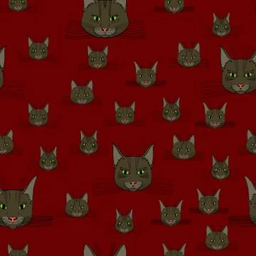 Abstract vector doodle cat face seamless pattern Stockillustratie