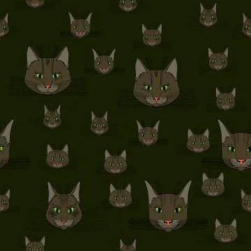 Abstract vector doodle cat face seamless pattern Stockillustratie