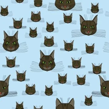 Abstract vector doodle cat face seamless pattern Illustrazione stock