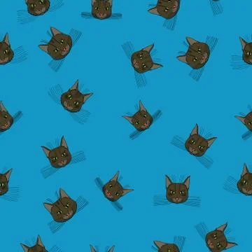 Abstract vector doodle cat face seamless pattern Stock Illustration