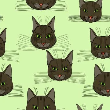 Abstract vector doodle cat face seamless pattern Stock Illustration