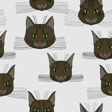 Abstract vector doodle cat face seamless pattern Illustrazione stock