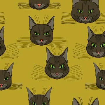 Abstract vector doodle cat face seamless pattern Stock Illustration