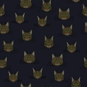 Abstract vector doodle cat face seamless pattern Stock Illustration