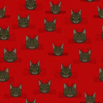 Abstract vector doodle cat face seamless pattern Stock Illustration
