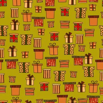 Abstract vector doodle christmas presents seamless pattern Illustrazione stock