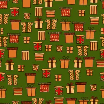 Abstract vector doodle christmas presents seamless pattern Illustrazione stock