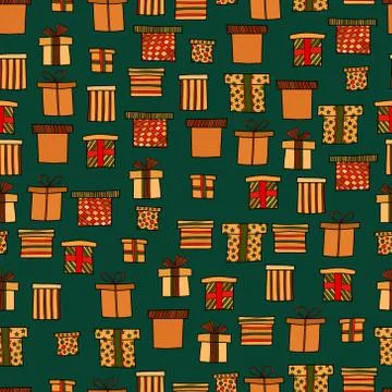 Abstract vector doodle christmas presents seamless pattern Stock Illustration