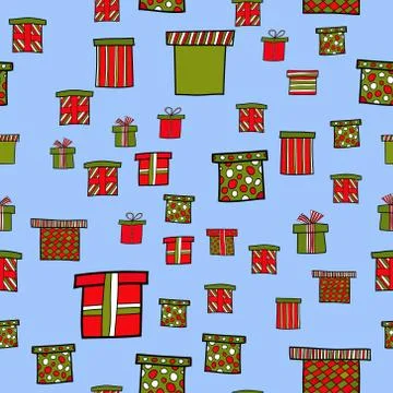 Abstract vector doodle christmas presents seamless pattern Illustrazione stock