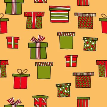 Abstract vector doodle christmas presents seamless pattern Stock Illustration