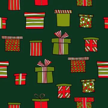 Abstract vector doodle christmas presents seamless pattern Illustrazione stock