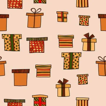 Abstract vector doodle christmas presents seamless pattern Stock Illustration