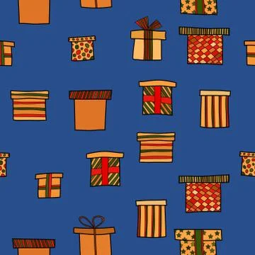 Abstract vector doodle christmas presents seamless pattern Stock Illustration