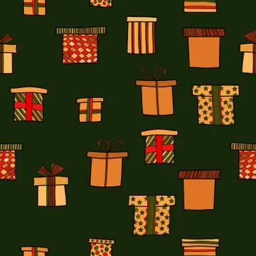 Abstract vector doodle christmas presents seamless pattern Stock Illustration