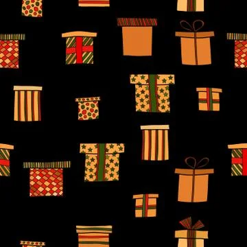 Abstract vector doodle christmas presents seamless pattern Illustrazione stock