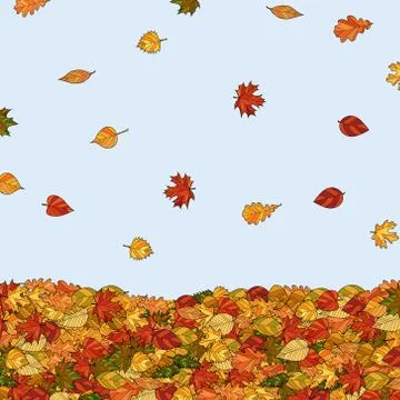 Abstract vector doodle falling autumn leaves background Illustrazione stock