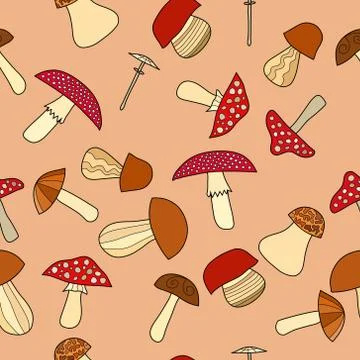 Abstract vector doodle mushroom seamless pattern Stockillustratie