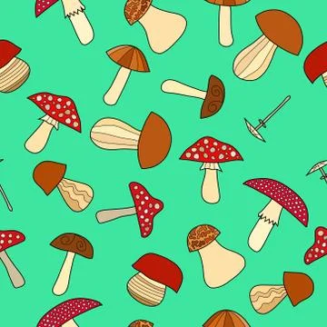 Abstract vector doodle mushroom seamless pattern Stockillustratie