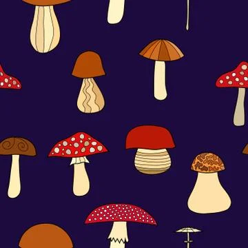 Abstract vector doodle mushroom seamless pattern Illustrazione stock