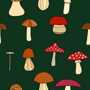 Abstract vector doodle mushroom seamless pattern イラスト素材
