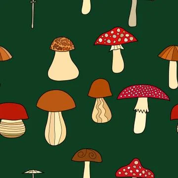 Abstract vector doodle mushroom seamless pattern Illustrazione stock