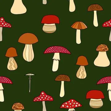 Abstract vector doodle mushroom seamless pattern Stock Illustration