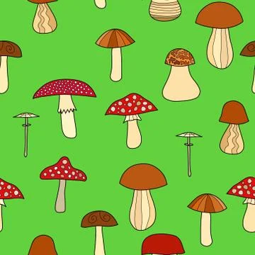 Abstract vector doodle mushroom seamless pattern Stockillustratie