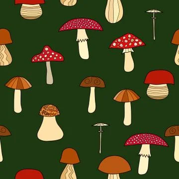 Abstract vector doodle mushroom seamless pattern イラスト素材