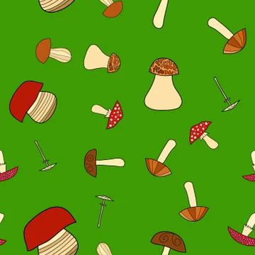 Abstract vector doodle mushroom seamless pattern Stockillustratie