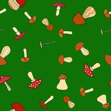 Abstract vector doodle mushroom seamless pattern Stock Illustration