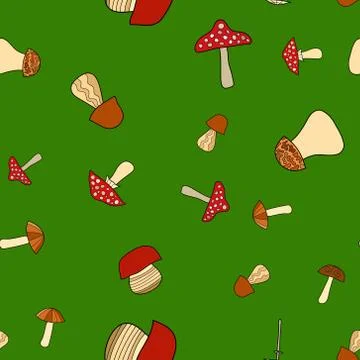 Abstract vector doodle mushroom seamless pattern Stock Illustration