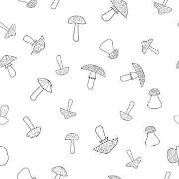 Abstract vector doodle mushroom seamless pattern Stock Illustration