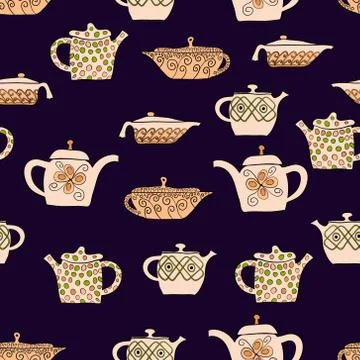 Abstract vector doodle tea pot seamless pattern Stock Illustration